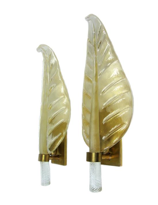 A pair of Barovier & Toso, Murano glass wall lights 28in. and 28.5in.